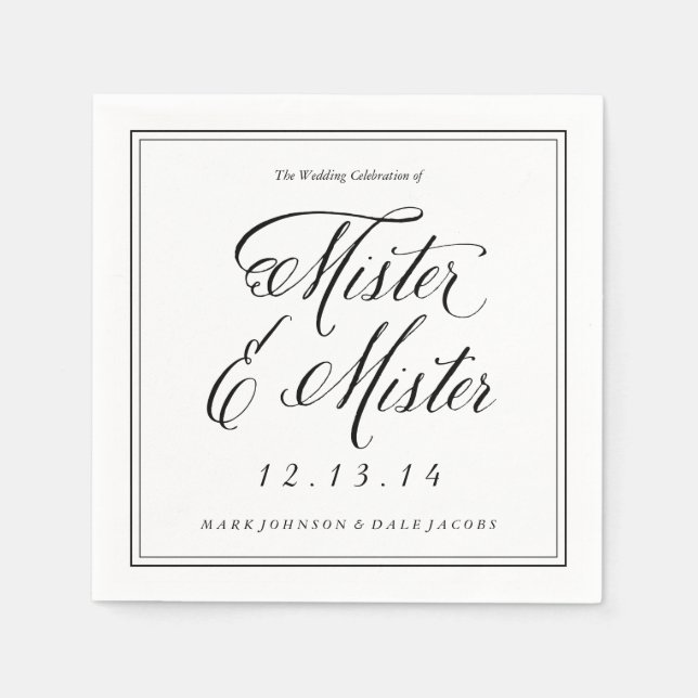 Mister & Mister Wedding Napkins in Black and White (Front)
