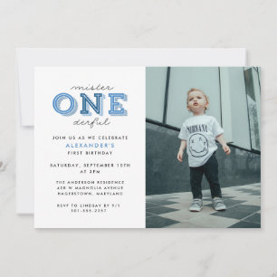 Mister Onederful 1st Birthday Photo Invitation