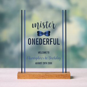 Mister Onederful Bow Tie 1st Birthday Acrylic Sign