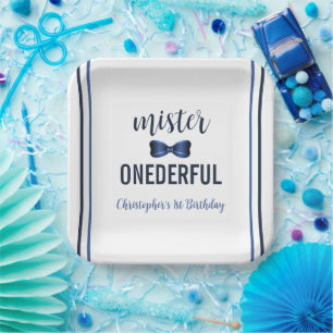 Mister Onederful Bow Tie 1st Birthday Paper Plate