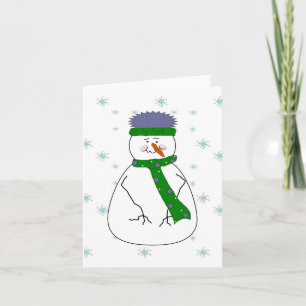 Mister Snowman Snowing Whimsical  Primitive Art Holiday Card