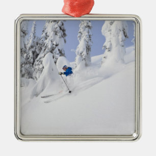 Mistie Fortin skis powder Metal Tree Decoration
