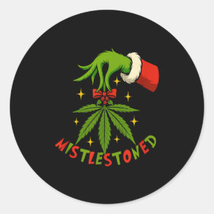 Mistlestoned Weed Leaf Funny Stoner Christmas  Classic Round Sticker