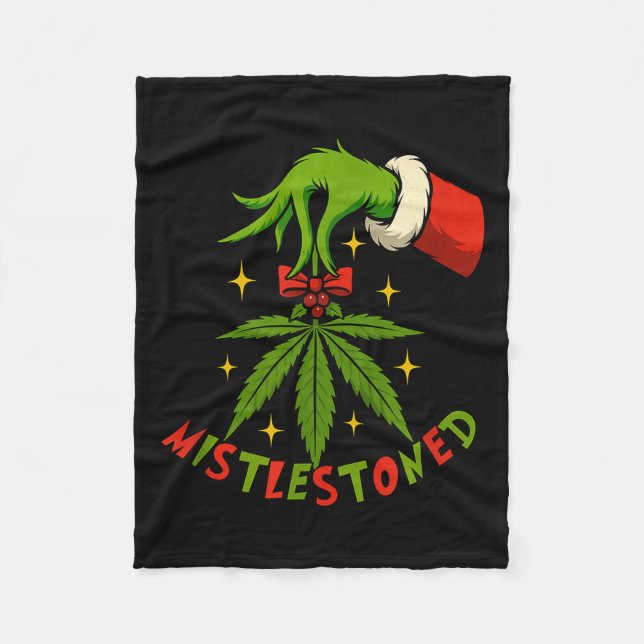 Mistlestoned Weed Leaf Funny Stoner Christmas  Fleece Blanket (Front)