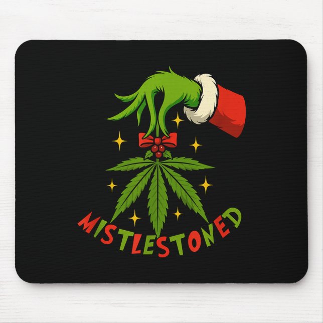 Mistlestoned Weed Leaf Funny Stoner Christmas  Mouse Mat (Front)