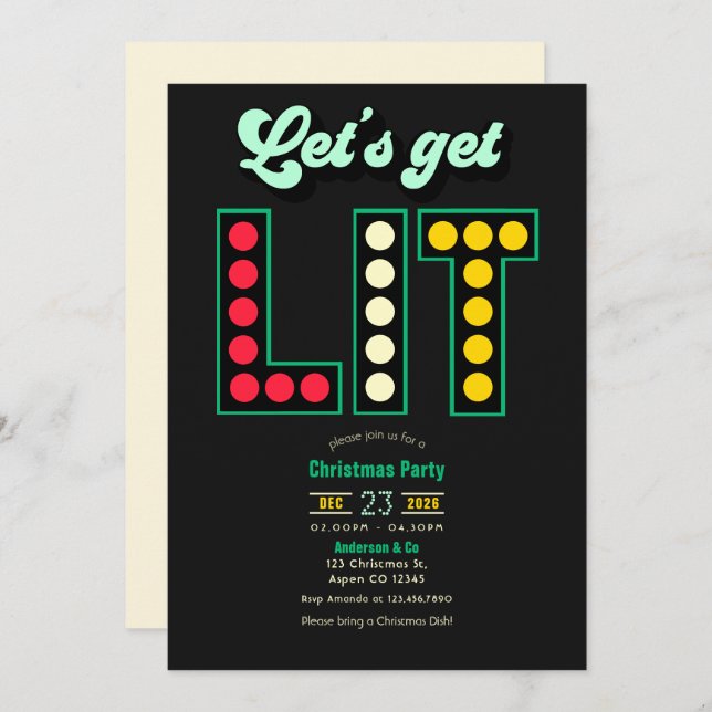 Mistletoe After Dark Get Lit Retro Christmas Party Invitation (Front/Back)