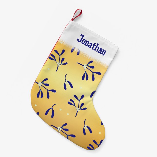 Mistletoe and Berries Stylish Personalised Small Christmas Stocking (Front (Hanging))