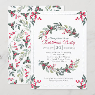 Mistletoe and Holly Christmas Holiday Party Invitation