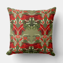 Mistletoe and Holly Christmas Throw Pillow