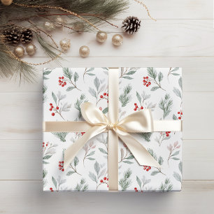 Mistletoe and Holly Watercolor Botanical Christmas Wrapping Paper Sheet