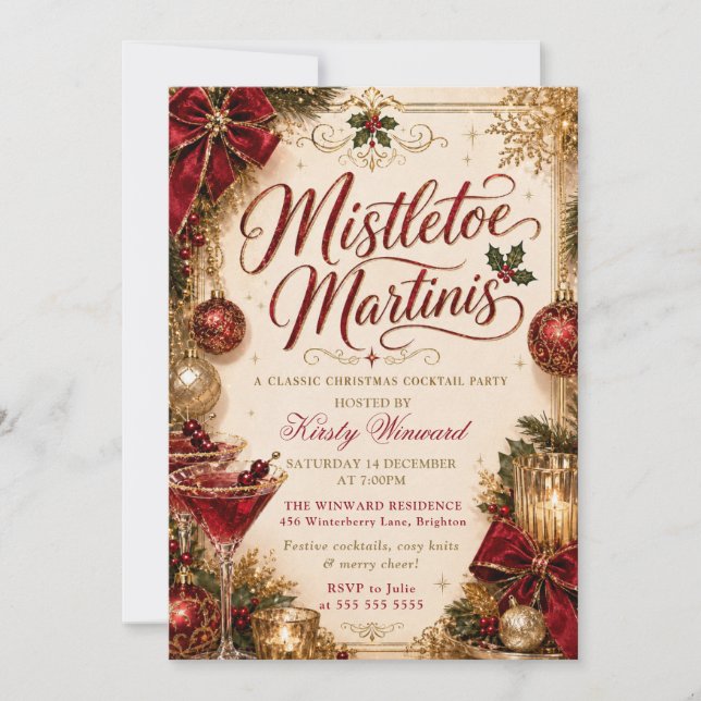 Mistletoe and Martinis Christmas Party Invitation (Front)