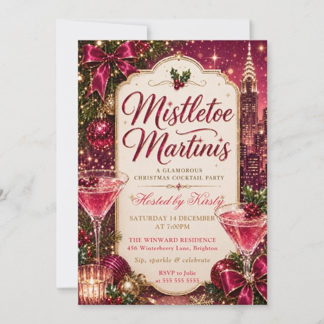 Mistletoe and Martinis Christmas Party Invitation (Front)