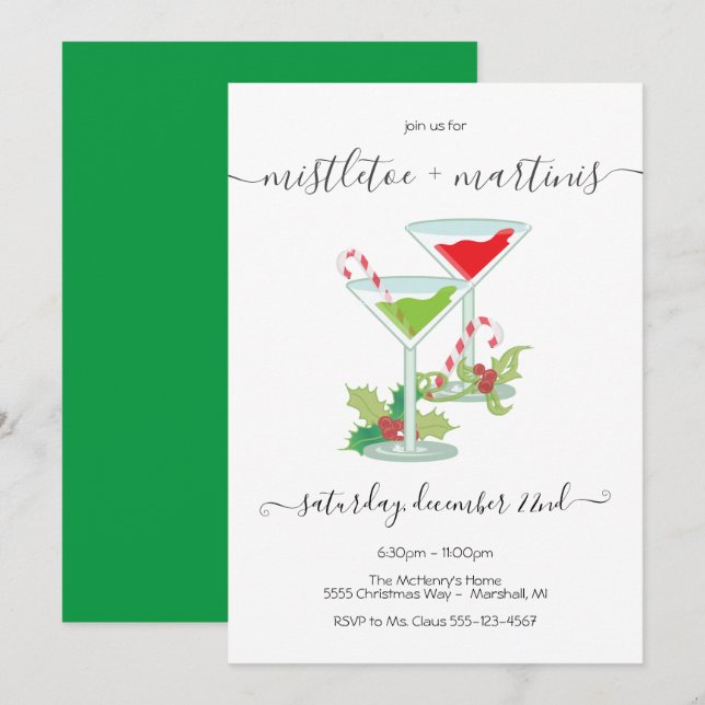 Mistletoe and Martinis Holiday cocktail Party Invitation (Front/Back)