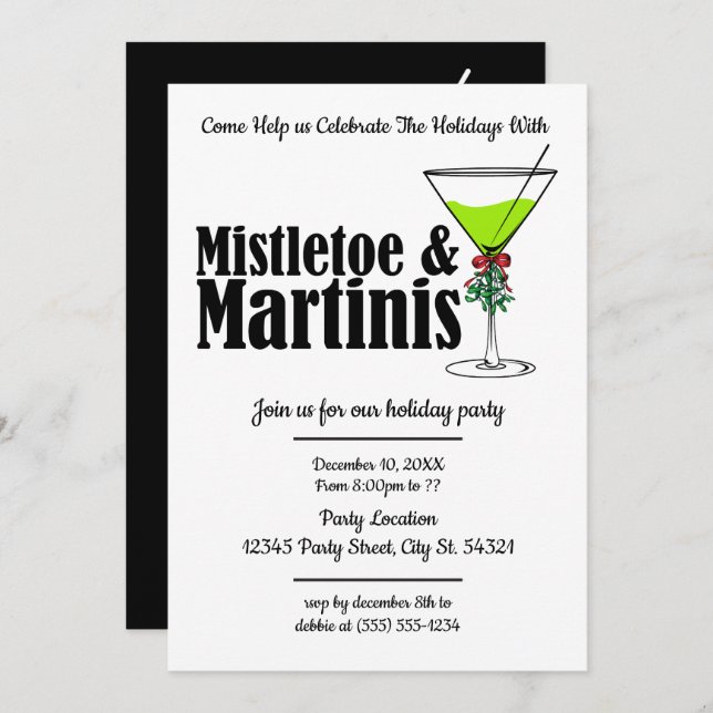 Mistletoe and Martinis Party Invitations (Front/Back)