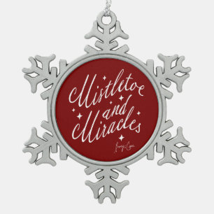 Mistletoe and Miracles Red and White Snowflake Pewter Christmas Ornament