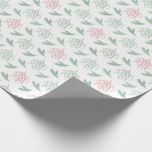 Mistletoe and Pine Christmas Red and Green Wrapping Paper (Corner)