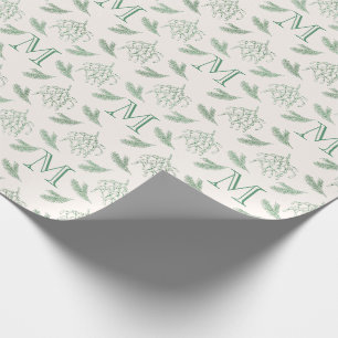 Mistletoe and Pine with Monogram Christmas Green Wrapping Paper
