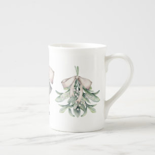 Mistletoe and Silver Bells Christmas  Bone China Mug
