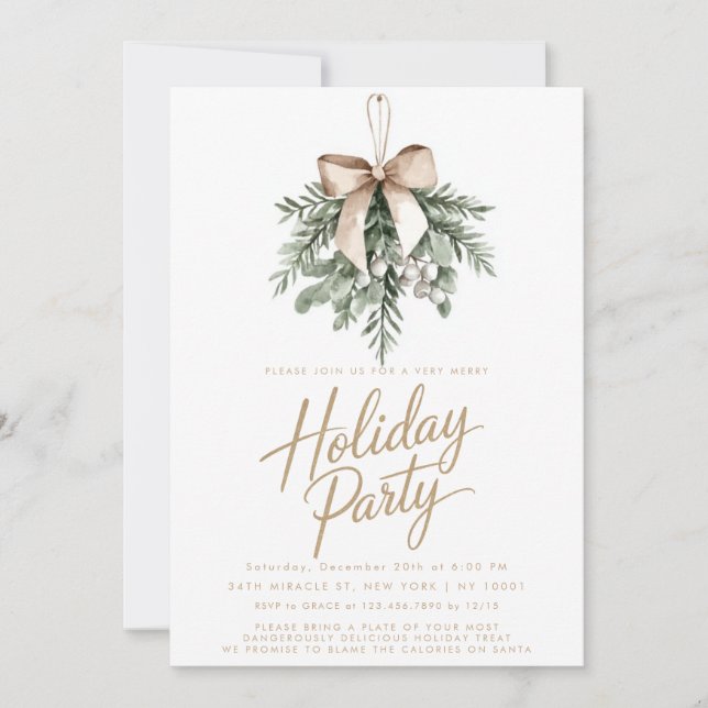 Mistletoe Boho Bow Christmas Holiday Party Invites (Front)