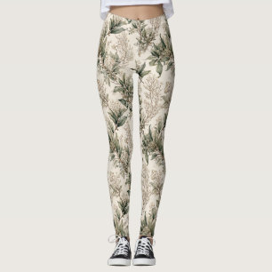 Mistletoe Botanical - Green Leaves, Branches Leggings