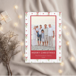 Mistletoe Bow Grandmillennial Photo Christmas Card