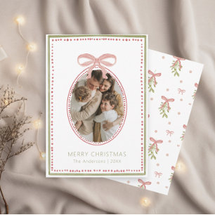 Mistletoe Bow Ornament Family Photo Christmas Card