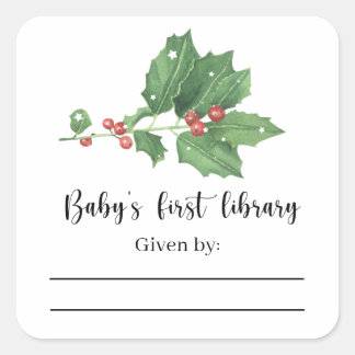 Mistletoe branch - Baby Shower bookplate Square Sticker