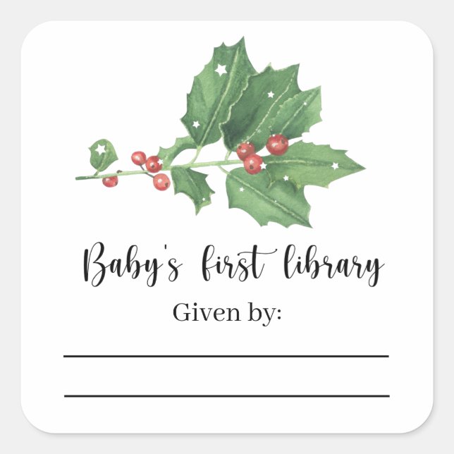 Mistletoe branch - Baby Shower bookplate Square Sticker (Front)