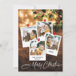 Mistletoe Branch Rustic 4 PHOTO Christmas Greeting Holiday Card