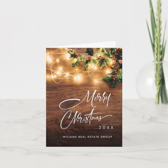 Mistletoe Branch Rustic Christmas Corporate Holiday Card (Front)