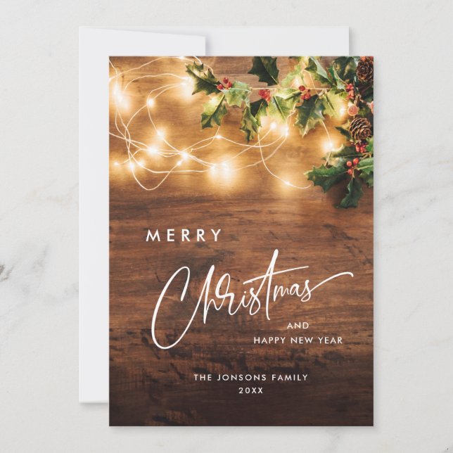 Mistletoe Branch Rustic Christmas Greeting Holiday Card (Front)