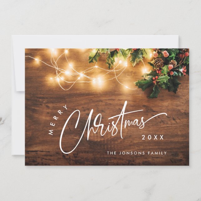 Mistletoe Branch Rustic Christmas Greeting Holiday Card (Front)