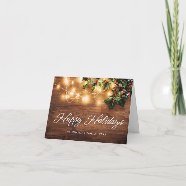 Mistletoe Branch Rustic Christmas Greeting Holiday Card (Front)