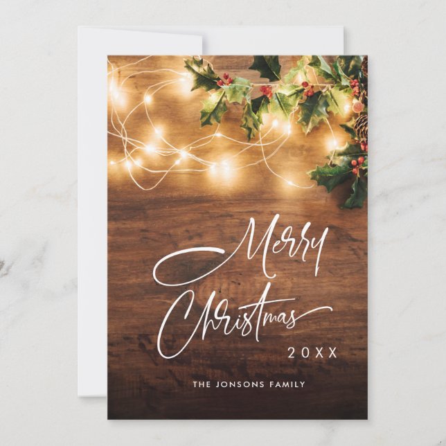 Mistletoe Branch Rustic Christmas Greeting Holiday Card (Front)