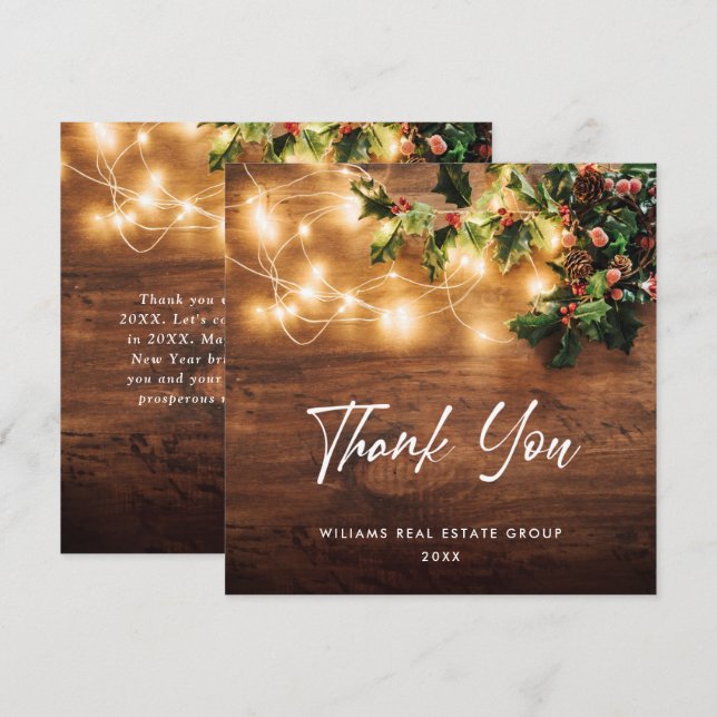 Mistletoe Branch Rustic Christmas Greeting Holiday Thank You Card (Front/Back)