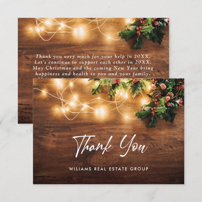 Mistletoe Branch Rustic Christmas Greeting Holiday Thank You Card (Front/Back)