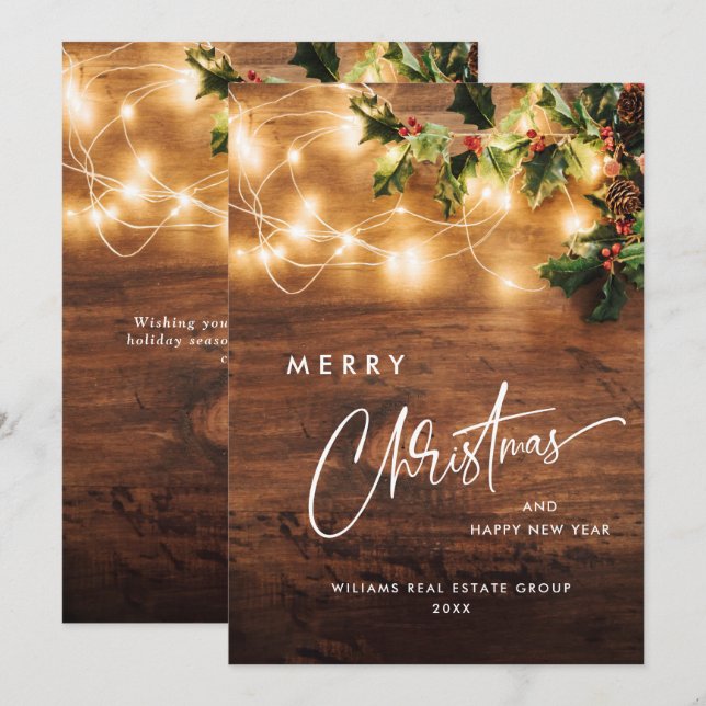 Mistletoe Branch Rustic Corporate Christmas Holiday Card (Front/Back)