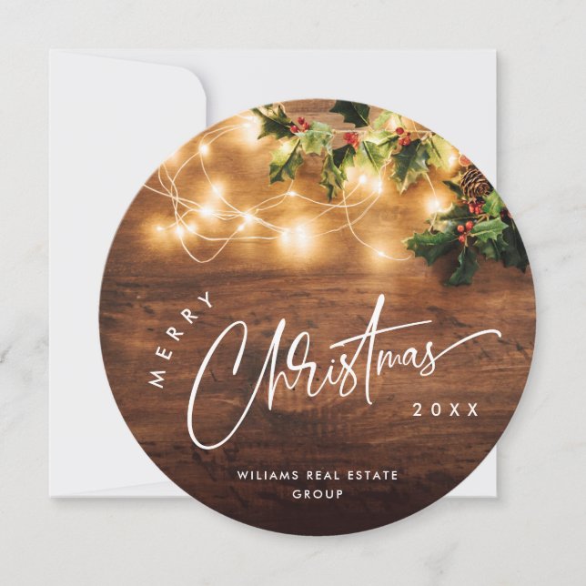 Mistletoe Branch Rustic Corporate Christmas Holiday Card (Front)