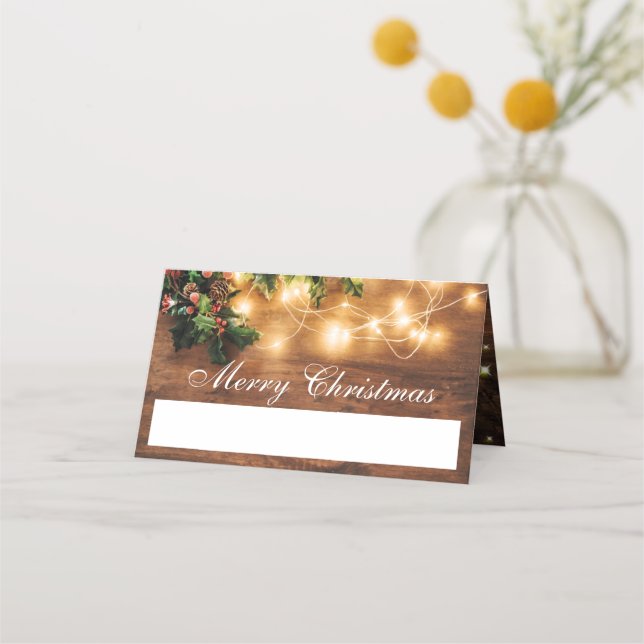 Mistletoe Branch Rustic Holiday Christmas Party Place Card (Front)