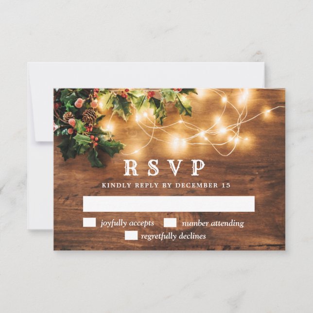 Mistletoe Branch Rustic Holiday  RSVP Card (Front)