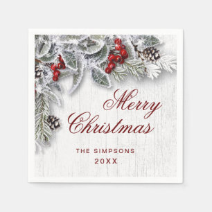 Mistletoe Branch Rustic Merry Christmas Holiday Napkin