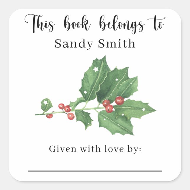 Mistletoe branch - This book belongs with message Square Sticker (Front)