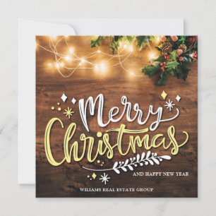 Mistletoe Branch Wood Christmas Corporate Greeting Card