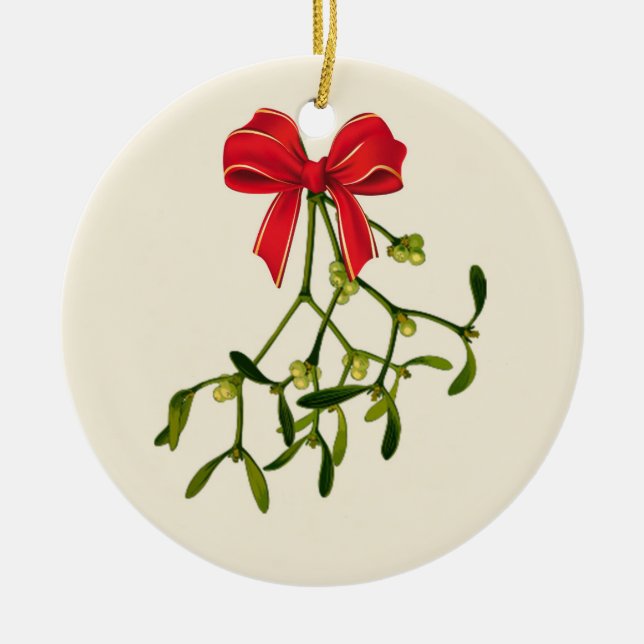 Mistletoe Christmas Ceramic Tree Decoration (Front)