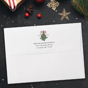 Mistletoe Christmas Foliage Return Address Envelope