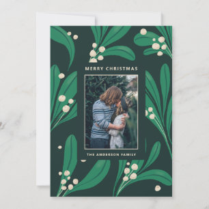 Mistletoe Christmas   Green Botanical Family Photo Holiday Card