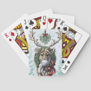 "Mistletoe" Christmas Holiday Reindeer Art Playing Cards