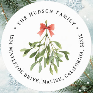 Mistletoe Christmas Holiday Return Address Classic Round Sticker