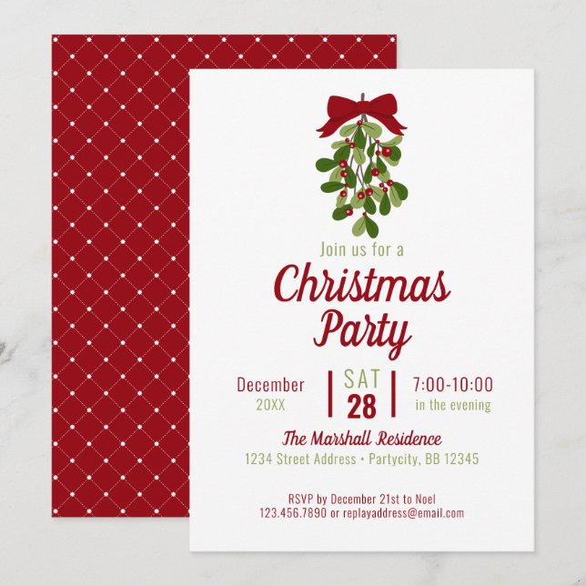 Mistletoe Christmas Party Holiday Invitation (Front/Back)