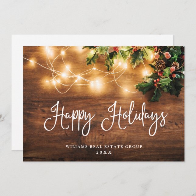 Mistletoe Christmas Rustic Corporate Greeting Holiday Card (Front/Back)